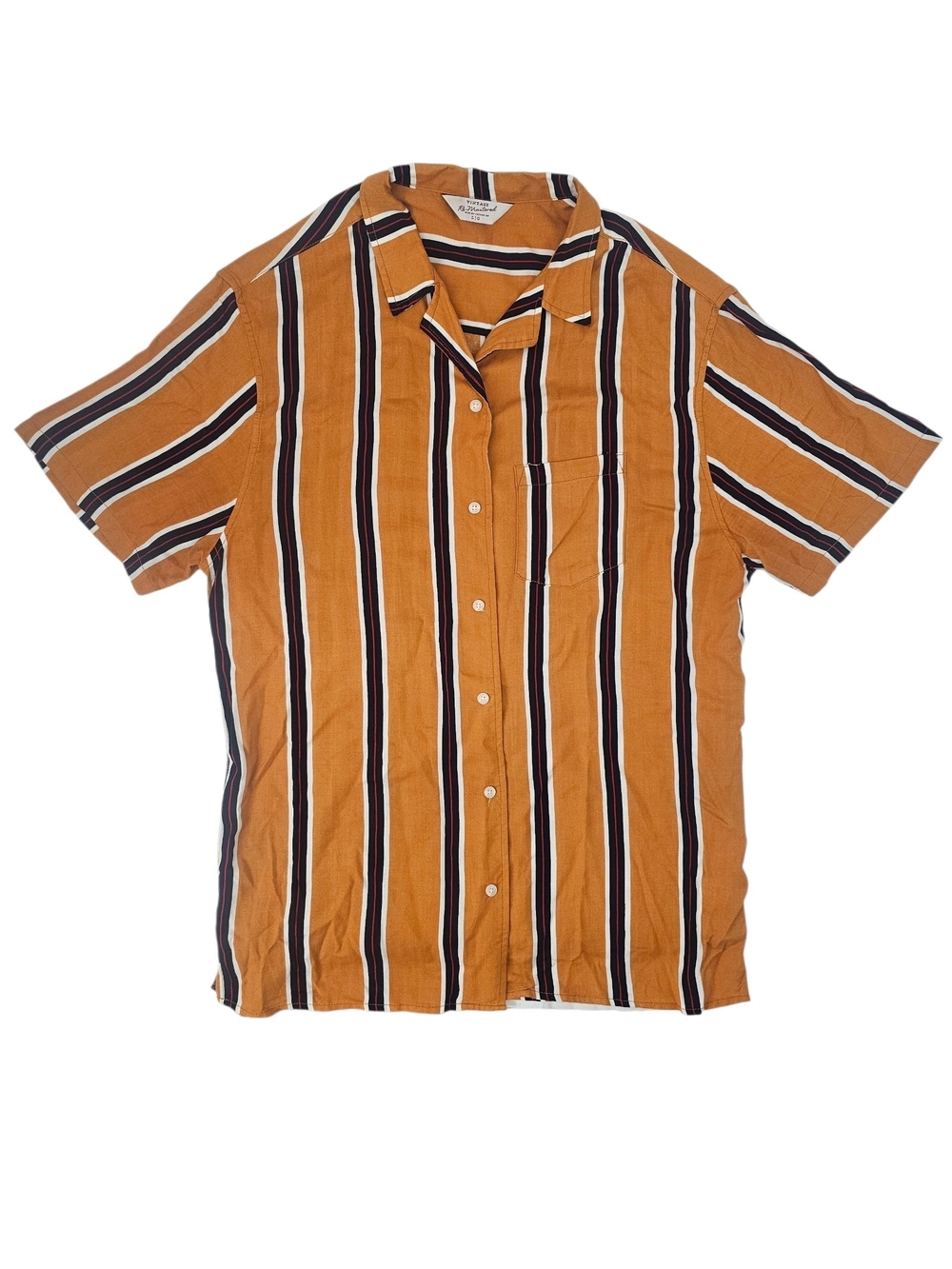 Vintage Re-Mastered Cotton On Mustard Striped Camp Shirt Men's Large Retro Y2K